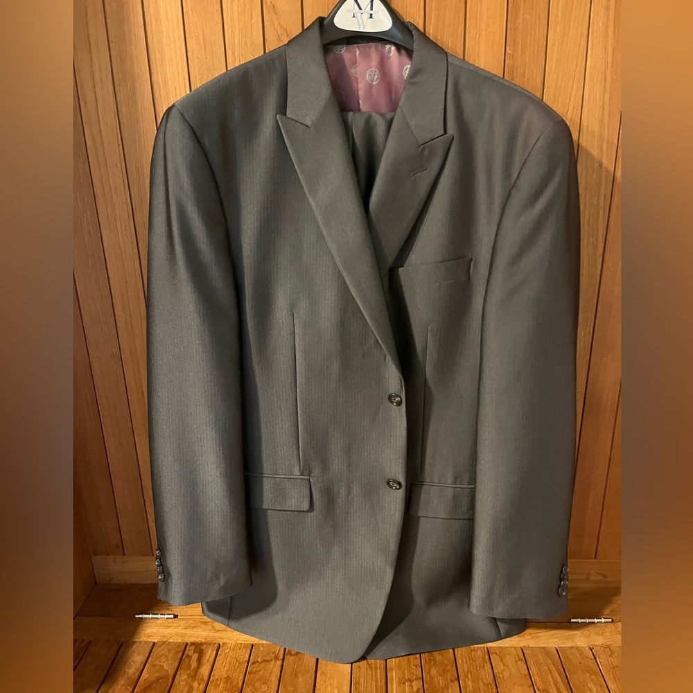 42 Long Mens Double Breasted Gray Vested Suit